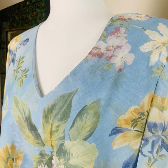 Vintage Sz 14P Floral Ruffle Tired 2 Piece Dress Skirt Set Blue Boho Chiffon - Picture 6 of 11